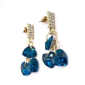 Gold Rhinestone Heart Sterling Silver Post Dangle Earrings